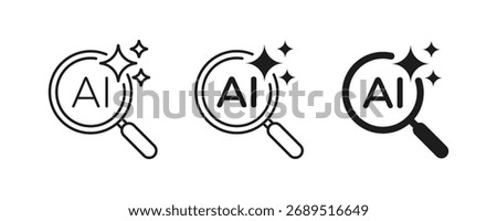 Search artificial intelligence. Ai generate sign. AI search and analysis icon. Magnifying glass with generate symbol.