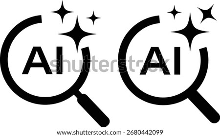 Search for artificial intelligence. AI search icons sign,Magnifying glass icon template. magnifying glass loupe sign, Vector illustration.
