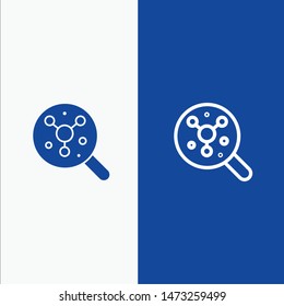Search, Atom, Molecule, Science Line and Glyph Solid icon Blue banner Line and Glyph Solid icon Blue banner
