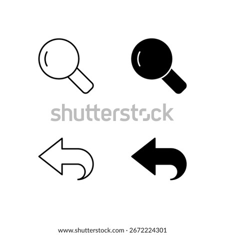 Search and Back Icon Collection in Line and Solid Style