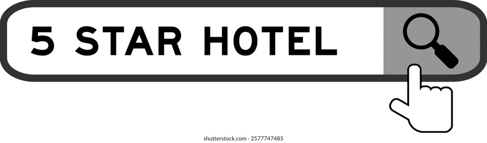 Search banner in word 5 star hotel with hand over magnifier icon on white background