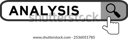 Search banner in word analysis with hand over magnifier icon on white background