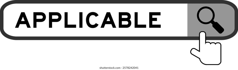 Search banner in word with applicable hand over magnifier icon on white background