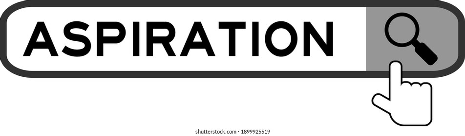 Search banner in word aspiration with hand over magnifier icon on white background