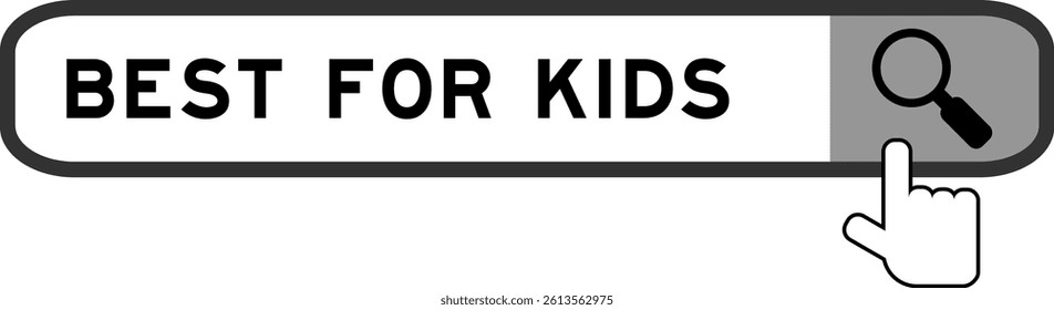 Search banner in word best for kids with hand over magnifier icon on white background