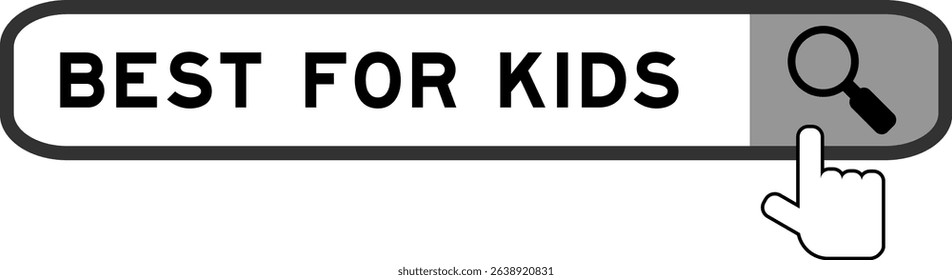 Search banner in word best for kids with hand over magnifier icon on white background
