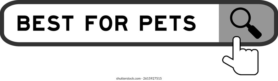 Search banner in word best for pets with hand over magnifier icon on white background