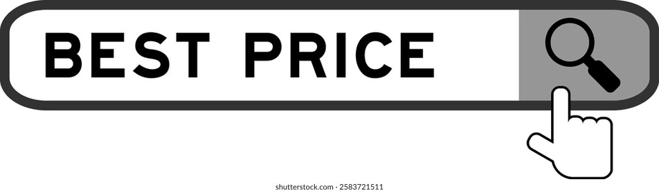 Search banner in word best price with hand over magnifier icon on white background