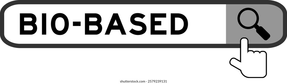 Search banner in word bio-based with hand over magnifier icon on white background