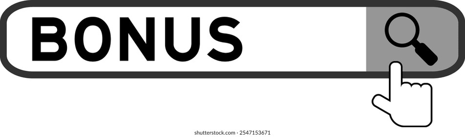 Banner de pesquisa no bônus de palavra com mão sobre ícone de lupa no fundo branco
