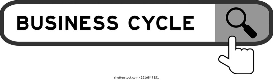 Search banner in word business cycle with hand over magnifier icon on white background