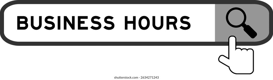 Banner de pesquisa no horário comercial do Word com a mão sobre o ícone de lupa no fundo branco