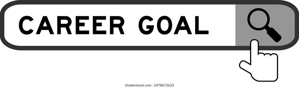 Search banner in word career goal with hand over magnifier icon on white background