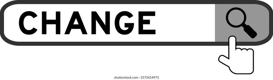 Search banner in word change with hand over magnifier icon on white background