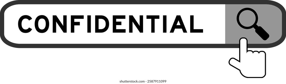 Search banner in word confidential with hand over magnifier icon on white background