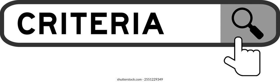 Banner de pesquisa em critérios de palavras com a mão sobre o ícone de lupa no fundo branco