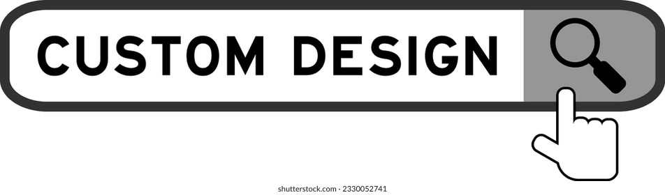 Search banner in word custom design with hand over magnifier icon on white background