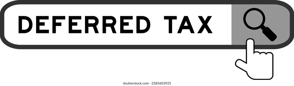 Search banner in word deferred tax with hand over magnifier icon on white background