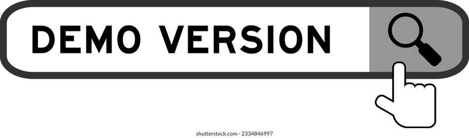Search banner in word demo version with hand over magnifier icon on white background