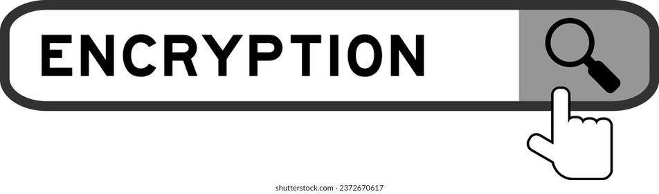 Banner de búsqueda en cifrado de palabras con icono de ampliación de mano sobre fondo blanco