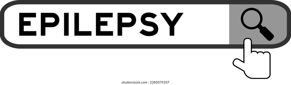 Search banner in word epilepsy with hand over magnifier icon on white background