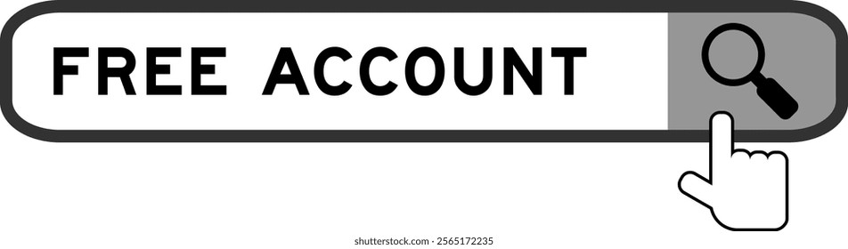 Search banner in word free account with hand over magnifier icon on white background
