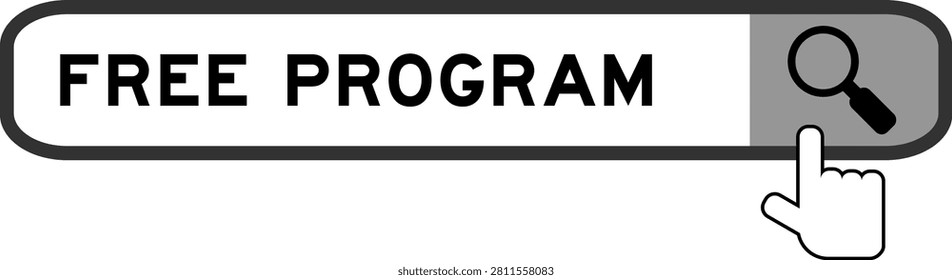 Search banner in word free program with hand over magnifier icon on white background