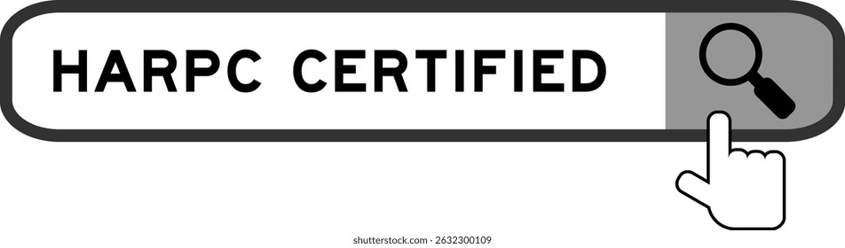 Banner de pesquisa no Word HARPC (Análise de risco e controles preventivos baseados em risco) certificado com mão sobre ícone de lupa no fundo branco