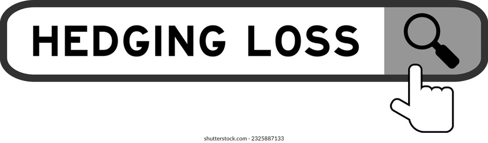 Search banner in word hedging loss with hand over magnifier icon on white background