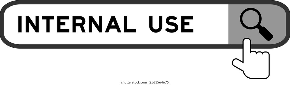 Search banner in word internal use with hand over magnifier icon on white background