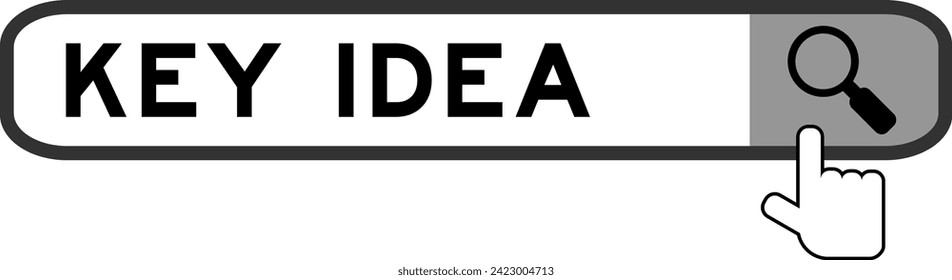 Search banner in word key idea with hand over magnifier icon on white background