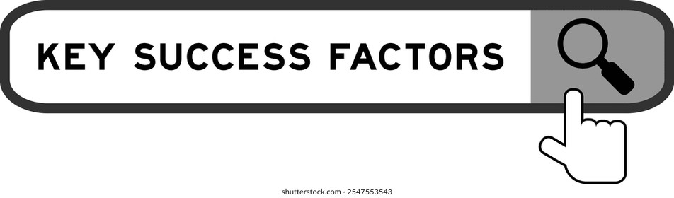 Banner de pesquisa no fator de sucesso chave de palavra com mão sobre ícone de lupa no fundo branco
