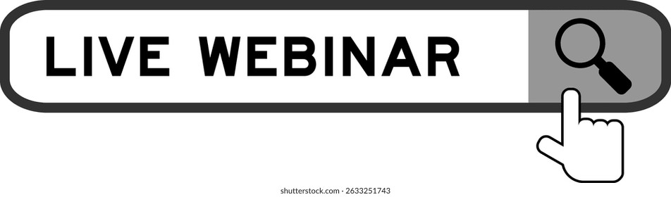 Banner de pesquisa no webinar ao vivo do Word com a mão sobre o ícone de lupa no fundo branco