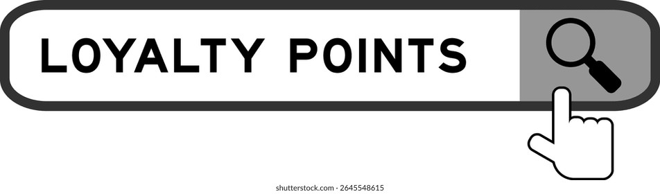 Banner de pesquisa em pontos de fidelidade do Word com a mão sobre ícone de lupa no fundo branco