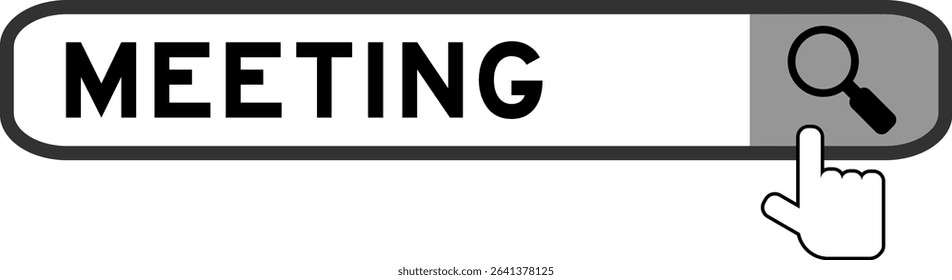 Search banner in word meeting with hand over magnifier icon on white background