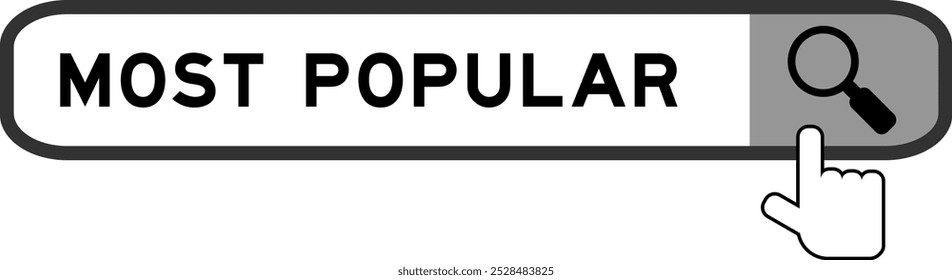 Search banner in word most popular with hand over magnifier icon on white background