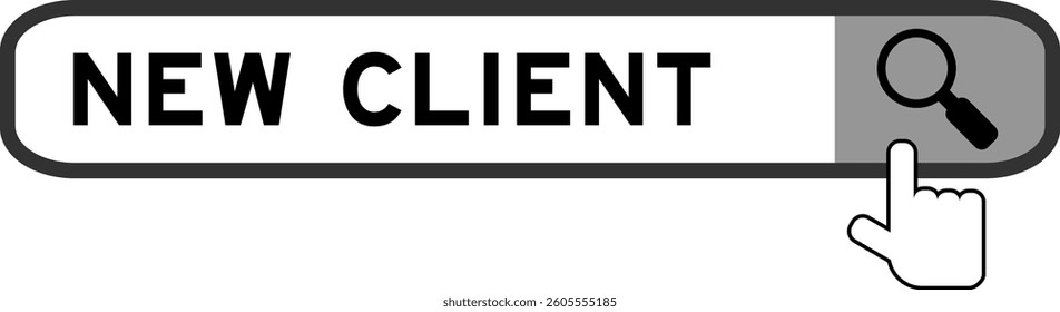 Search banner in word new client with hand over magnifier icon on white background