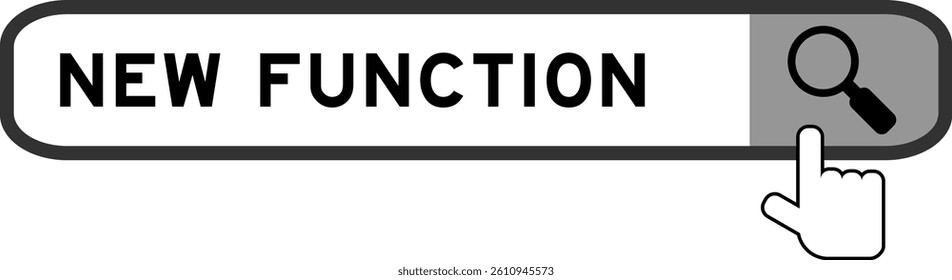 Search banner in word new function with hand over magnifier icon on white background