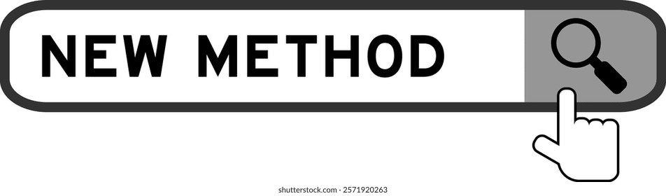 Search banner in word new method with hand over magnifier icon on white background