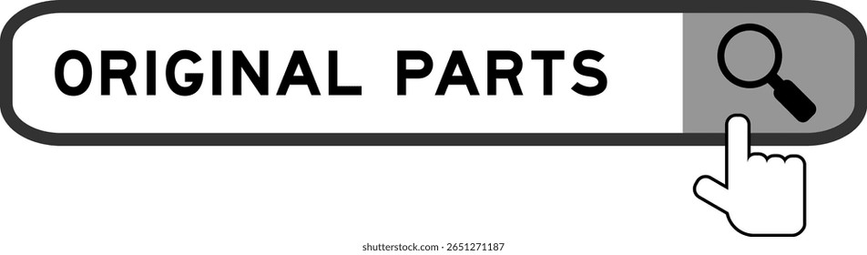 Banner de pesquisa nas partes originais do Word com a mão sobre o ícone de lupa no fundo branco
