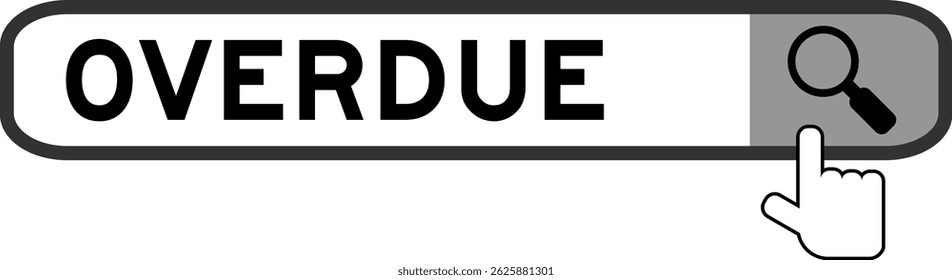 Banner da pesquisa na palavra vencida com a mão sobre o ícone da lupa no fundo branco