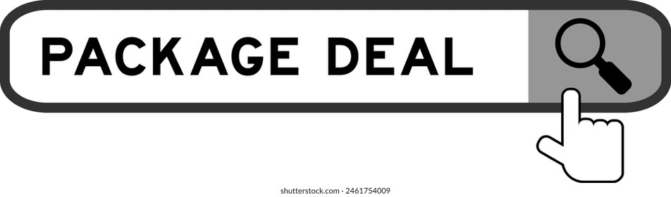 Search banner in word package deal with hand over magnifier icon on white background