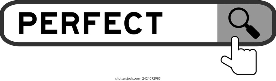 Search banner in word perfect with hand over magnifier icon on white background