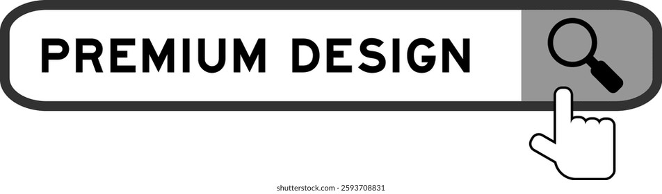 Search banner in word premium design with hand over magnifier icon on white background