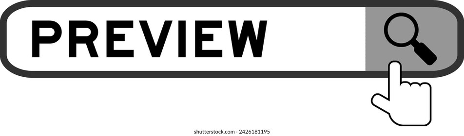 Search banner in word preview with hand over magnifier icon on white background