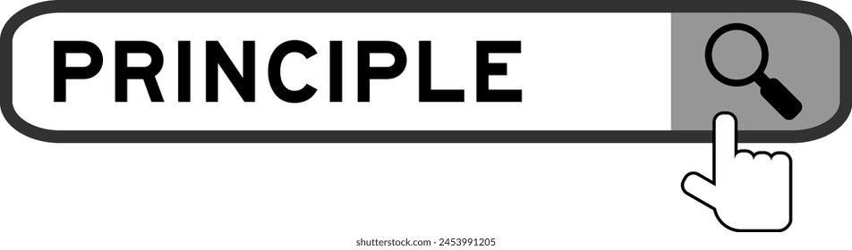 Search banner in word principal with hand over magnifier icon on white background