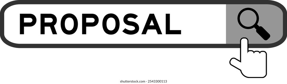 Banner de pesquisa na proposta de palavra com a mão sobre o ícone de lupa no fundo branco
