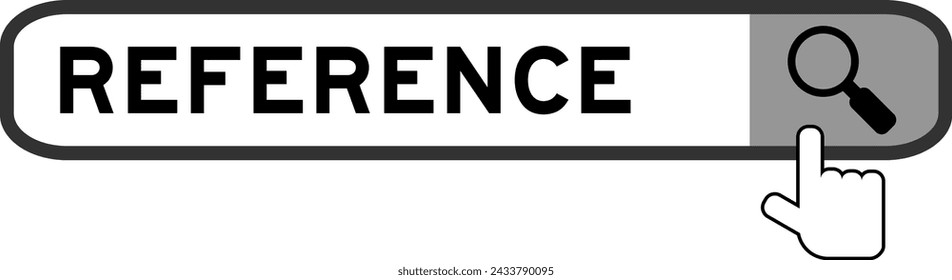 Banner de búsqueda en la referencia de la palabra con el icono de la lupa de la mano sobre fondo blanco
