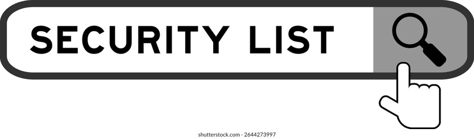 Banner de pesquisa na lista de segurança do Word com a mão sobre o ícone da lupa no fundo branco