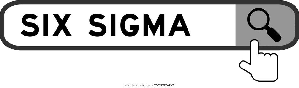 Banner da pesquisa no sigma da palavra seis com a mão sobre o ícone da lupa no fundo branco